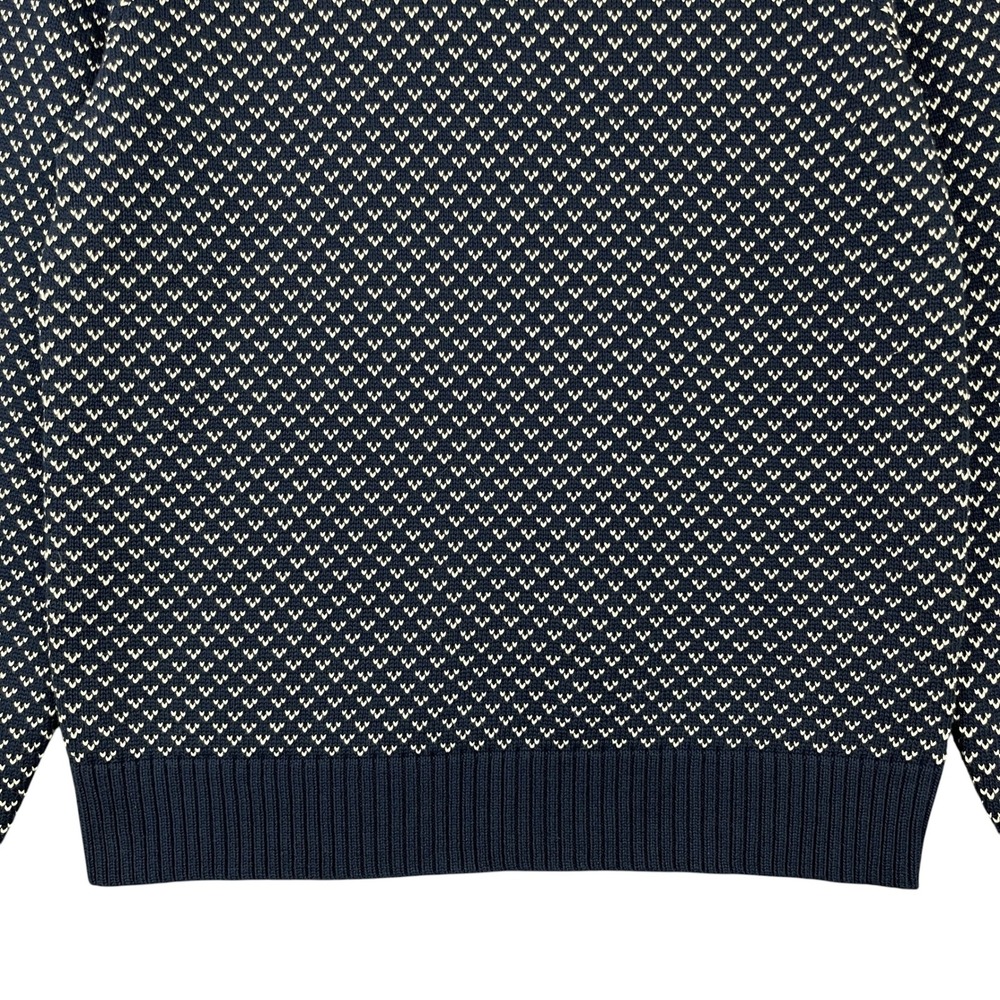 Magaschoni Men's Knit Sweater Medium Navy Blue White Crewneck Cotton Preppy NWT - Picture 4 of 9